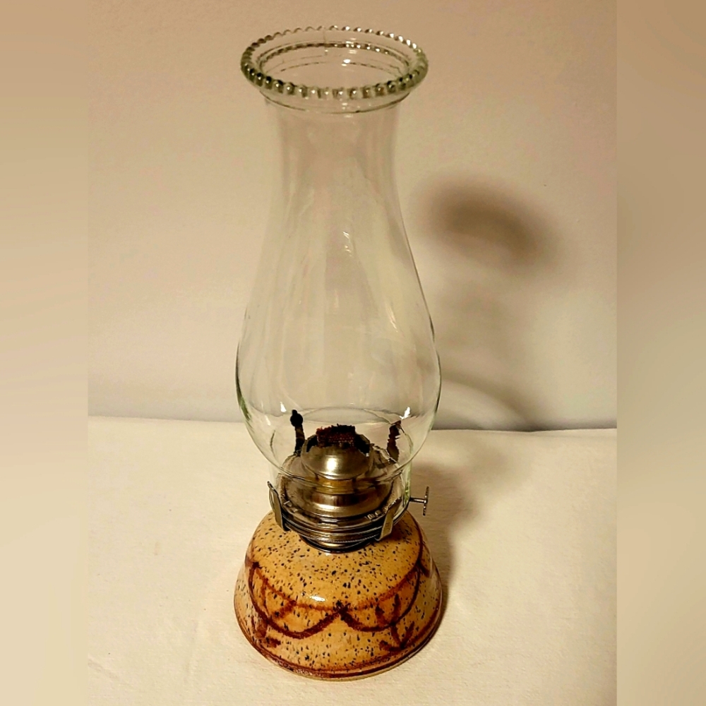Vintage/Antique signed handcrafted pottery/ceramic oil lamp